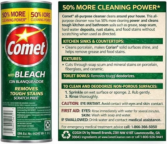 (4 pack)Comet Multipurpose Cleaning Powder with Bleach, 21 oz