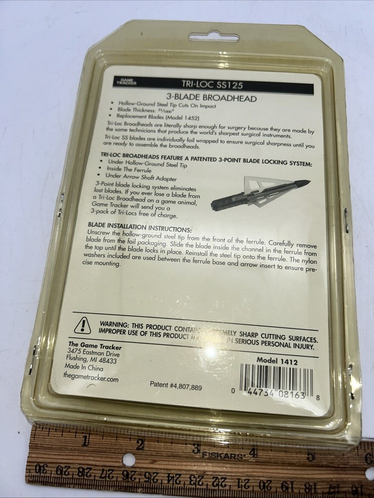 Game Tracker Tri-Loc SS125 3 Point Locking Broadhead Surgical Sharp Blades