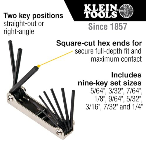 Klein Tools 9 Key SAE Silver Wrench Folding Hex Key Set Made in USA