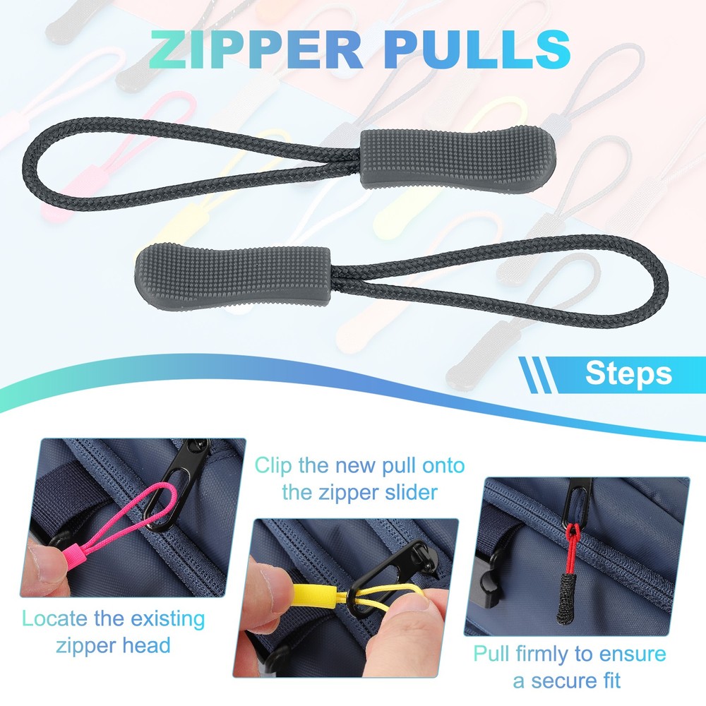 2.6" Zipper Pulls Replacement, 50 Pcs Nylon Cord Extension, Dark Gray