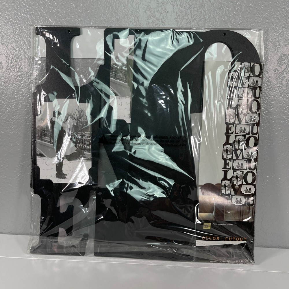 4 Panel Black Love Design Screen Wall Decor Plastic Cutout Room Divider