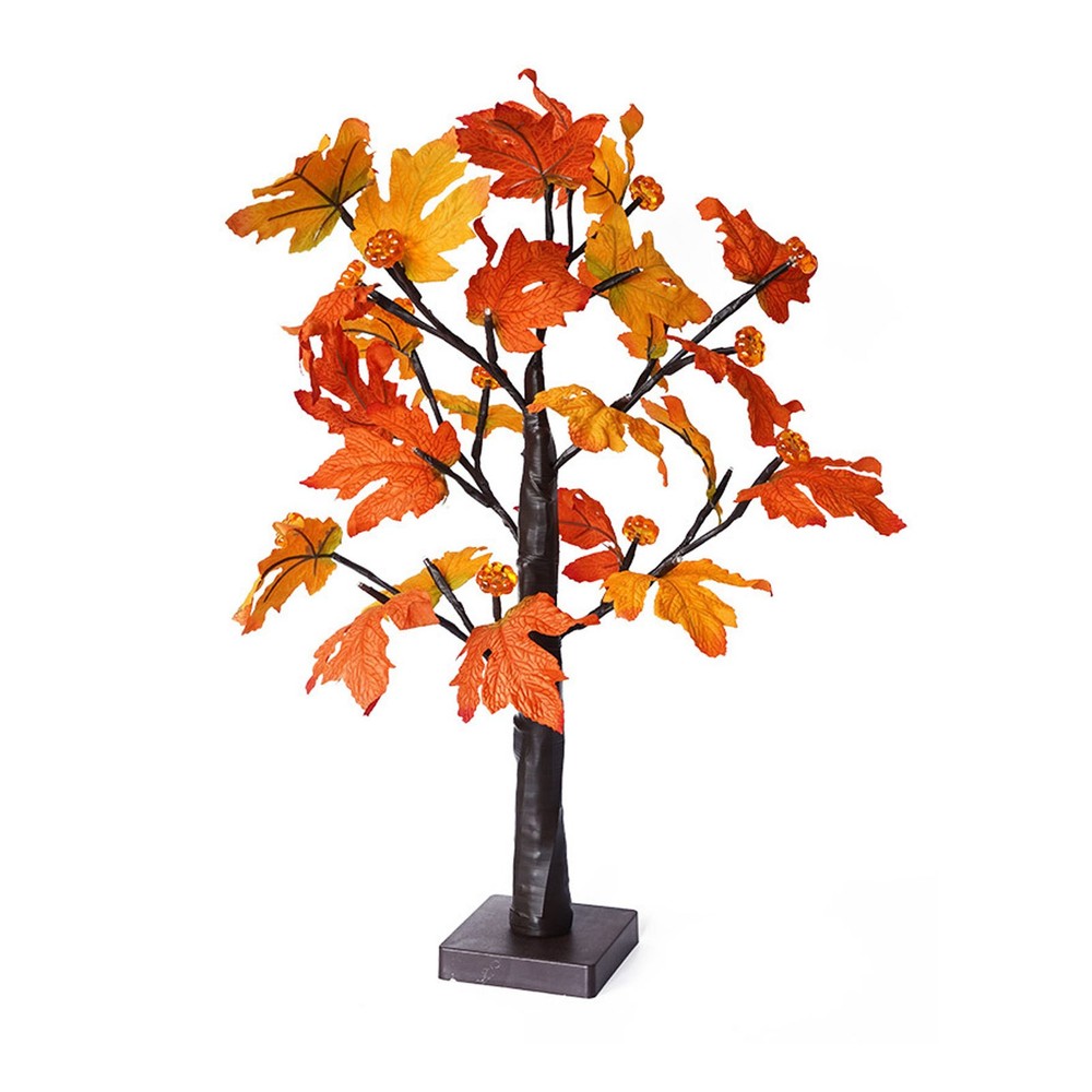 .24in Fall Maple Tree With 24 LEDs Timer Pumpkin Decoration Removable Base Soft