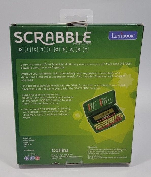 Lexibook Scrabble Dictionary Electronic Handheld 2017 Green