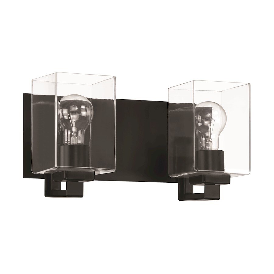 Craftmade McClane 2 Light Vanity, Flat Black/Clear - 18514FB2