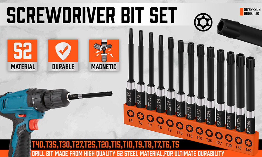 13pc Torx Screwdriver Bit Set Connect Impact Driver Drill Security Tamper Proof