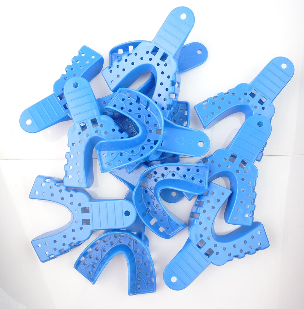 12Pcs Dental Impression Trays Perforated Plastic Upper/Lower Durable Materials
