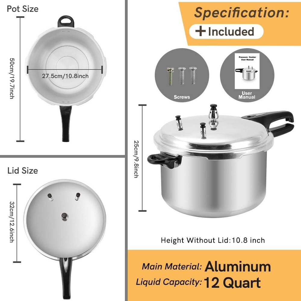 12 Quart Aluminum Multi-function Pressure Cooker with Rack Easy Lock Lid