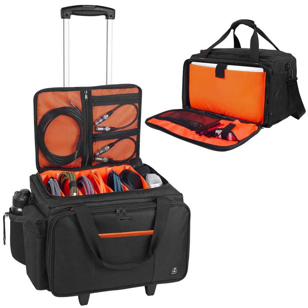 Rolling DJ Bag with Wheels Gig bag Built-in Sturdy Support Board DJ cable bag...