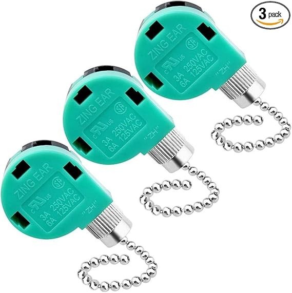 3 Pack Ceiling Fan Switch 3 Speed 4 Wire Zing Ear ZE-268S6 Fan Pull Chain Switch