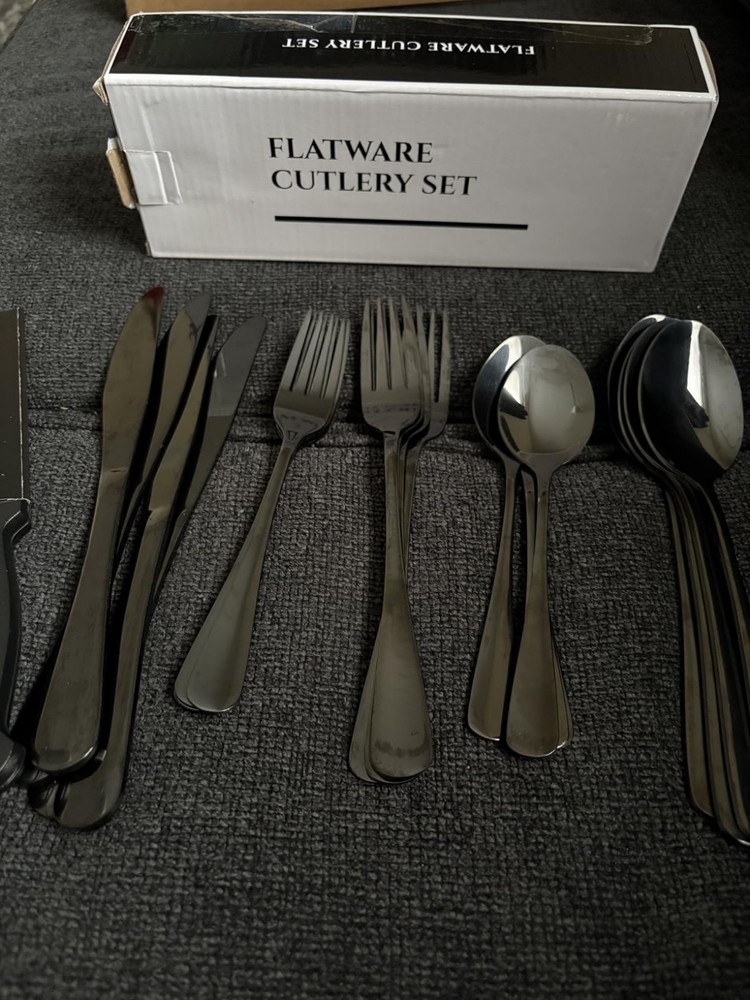24-Piece Matte Black Silverware Set, Stainless Steel Flatware Cutlery, Kitchen