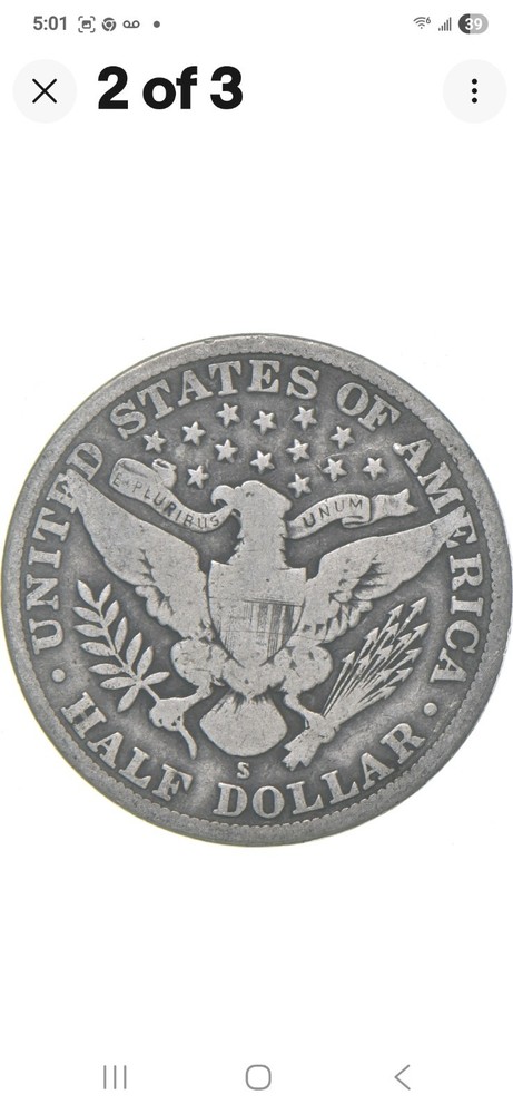 1914-S Barber Half Dollar Average Circ 90% Silver