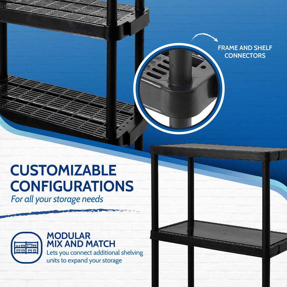 Gracious Living 4 Shelf Adjustable Height Ventilated Medium Duty Storage, Black