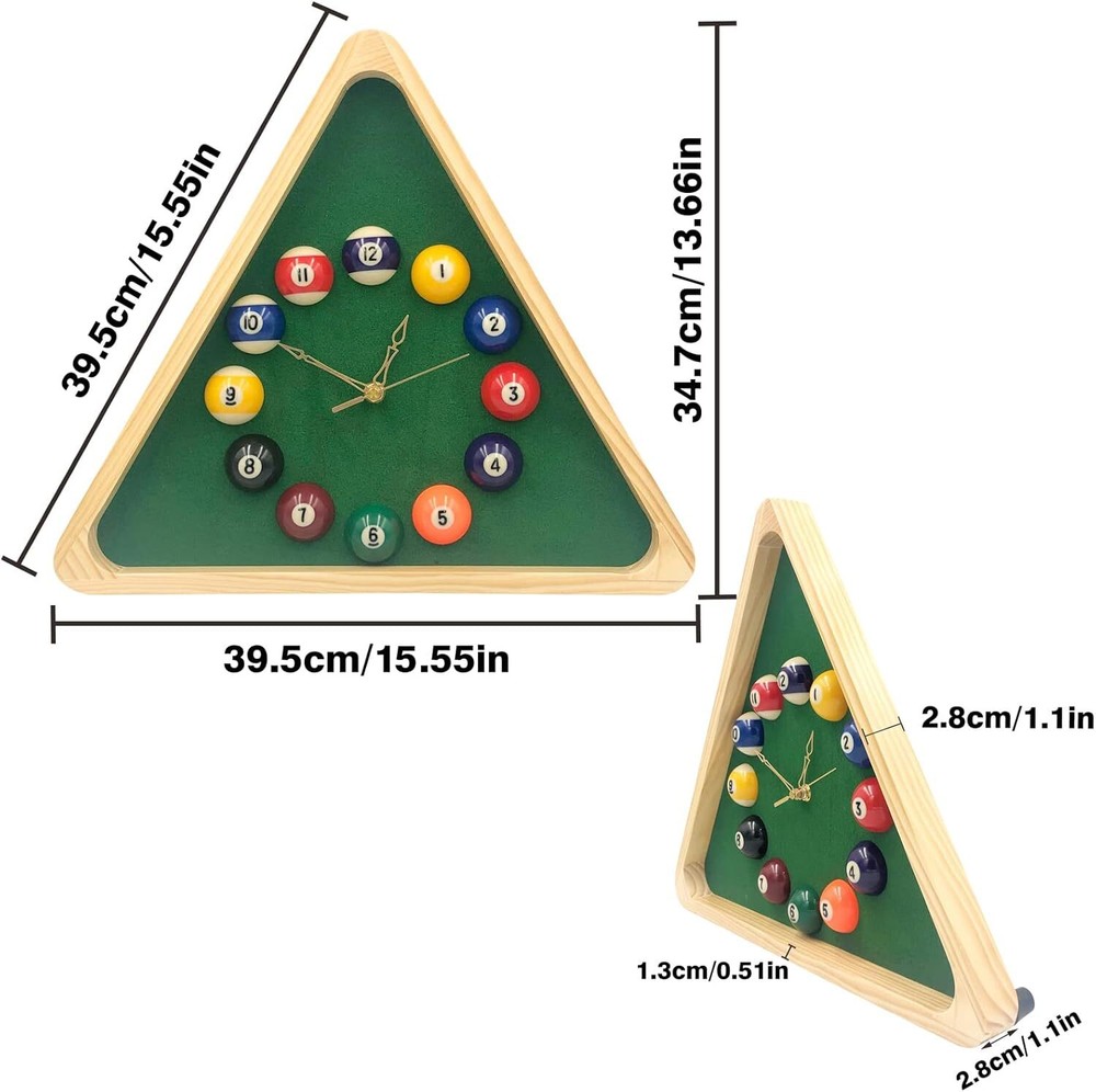 Reloj de pared moderno con diseño de mesa de billar triangular de 14 pulgadas US