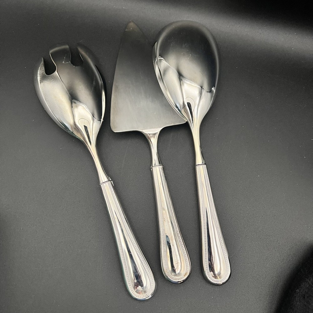 3 Towle Silversmiths Beaded Stainless Silver Serving Spoon Fork Pie Germany