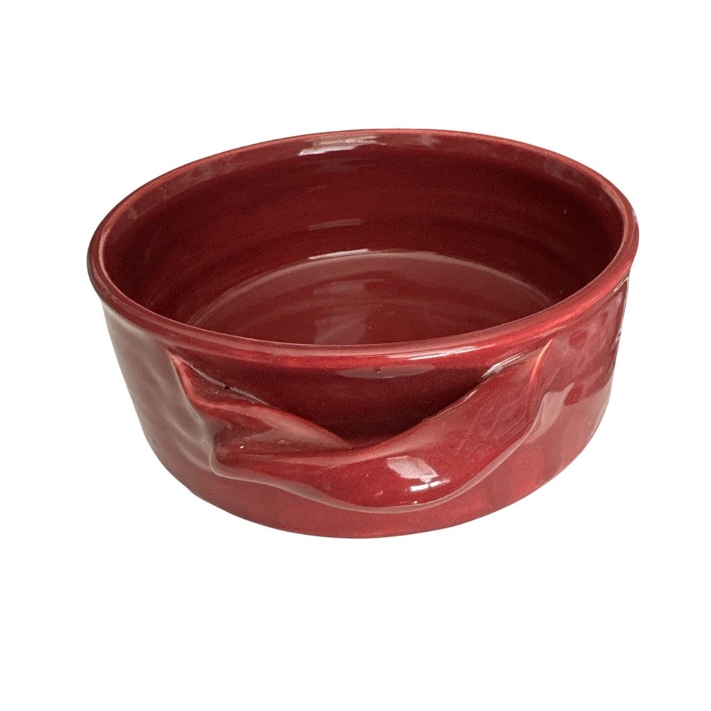 Vintage Signed Bear Pottery 7” Cherry Red Baking Pot