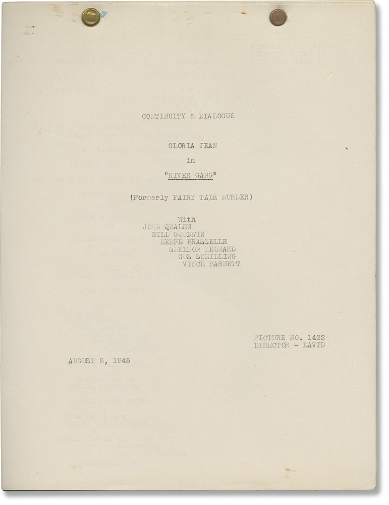 Charles David RIVER GANG Original post-production script for the 1945 #146226
