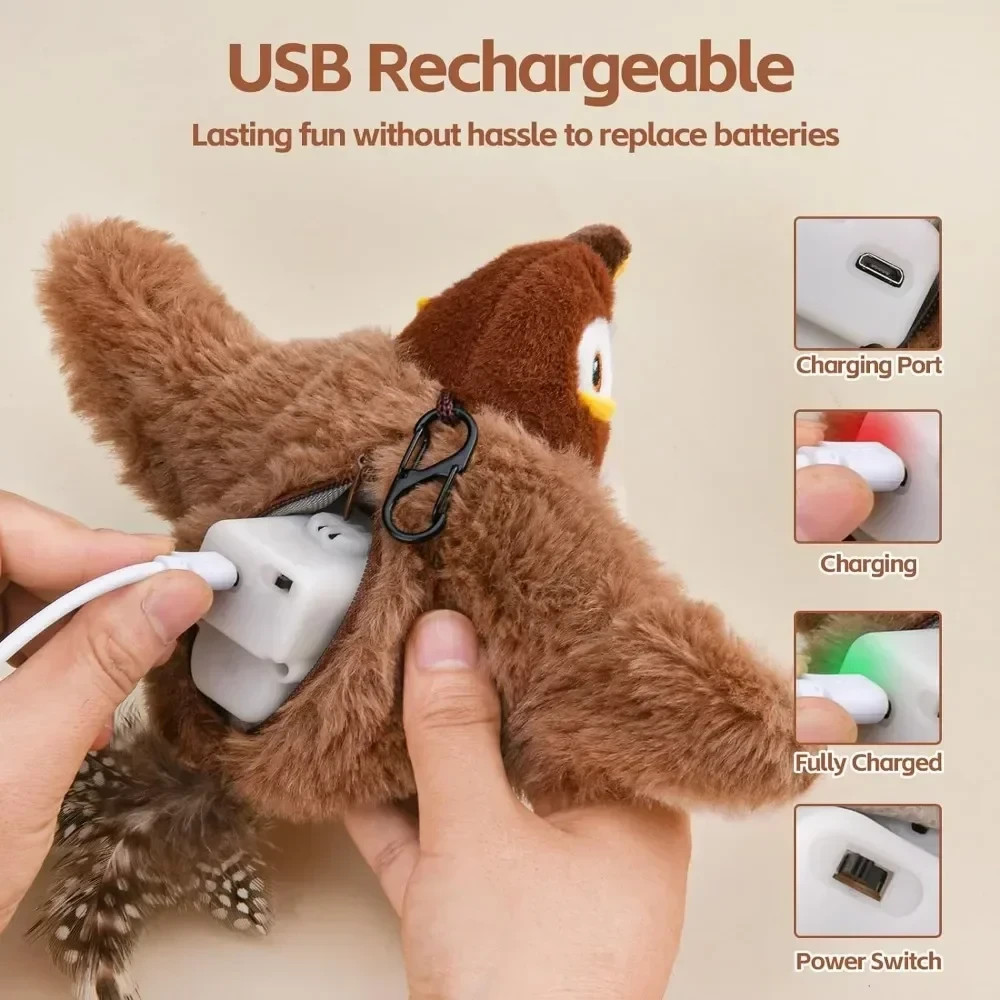 Electronic Interactive Fly Bird Cat Toys USB Pet Simulation Sparrow Toy
