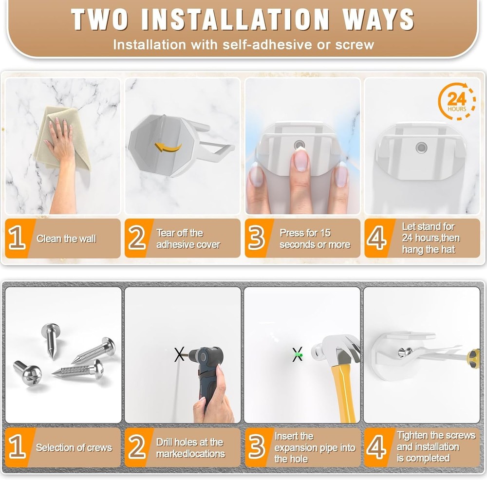 22 Pack Adhesive Hat Hooks for Wall, Super Strong Rack Baseball White