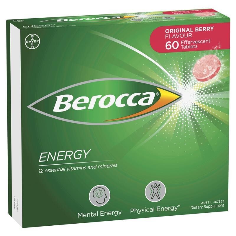 Berocca Original Energy Berry Effervescent Multivitamin Tablets, - 60 tablets