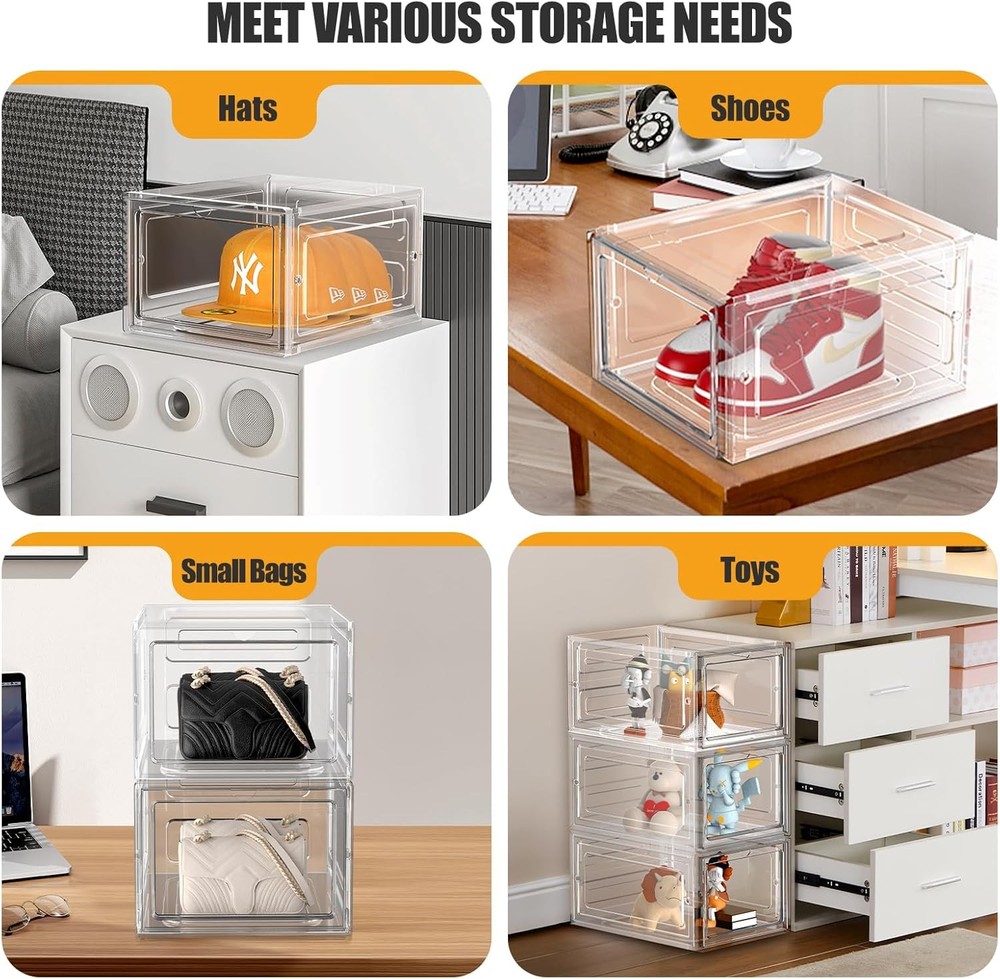 Hat Organizer Box, Stackable Clear Baseball Caps Holder Box Containers