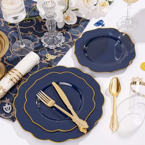 175PCS Plastic Plates with Disposable Silverware - Include 50 175 Pieces Blue