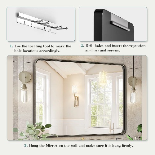 Bathroom Mirror 36"x 24" Wall Mirror with Rectangular Metal Frame, Black