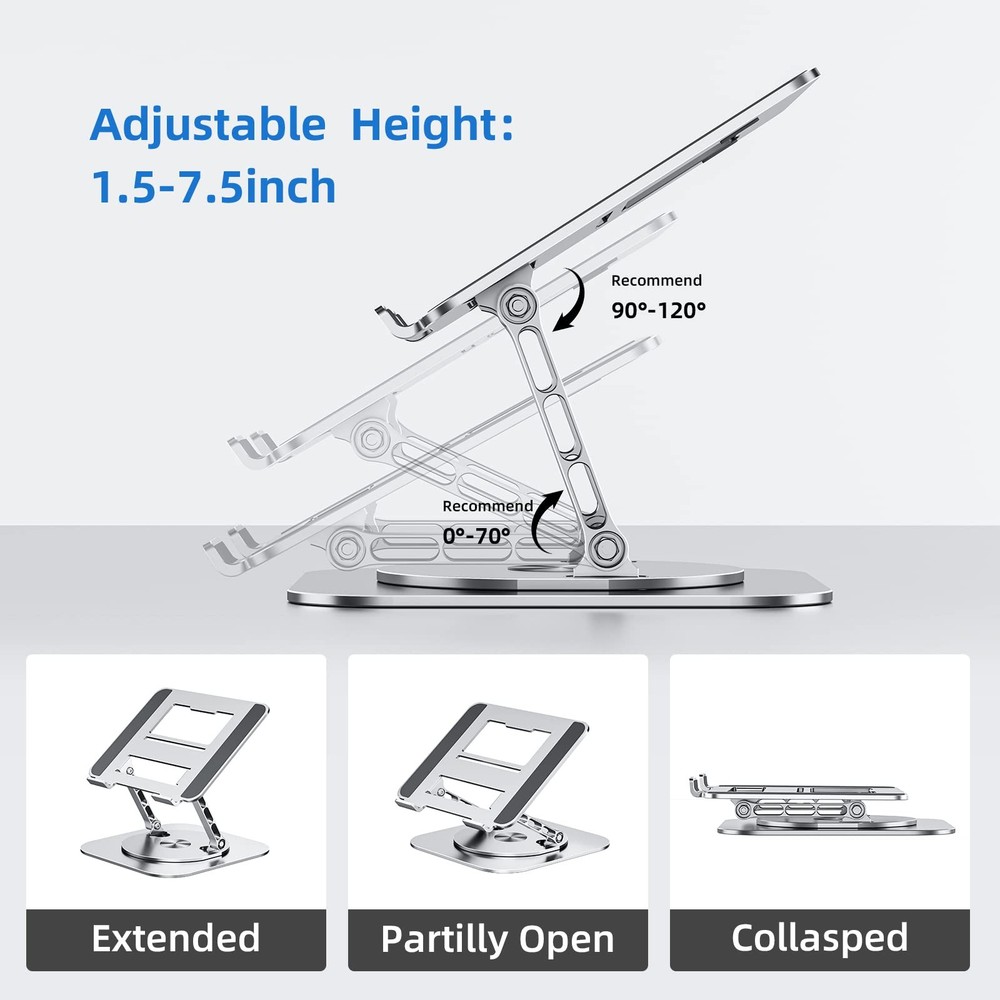 Laptop Stand with 360° Rotating Base, Foldable Adjustable A-Silver