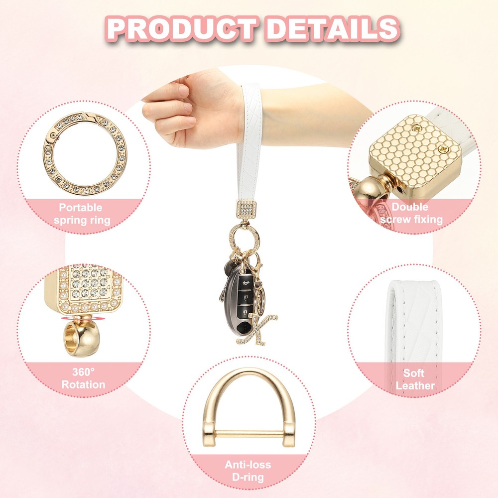 Leather Wristlet Keychain, Chic Letter I Keychains