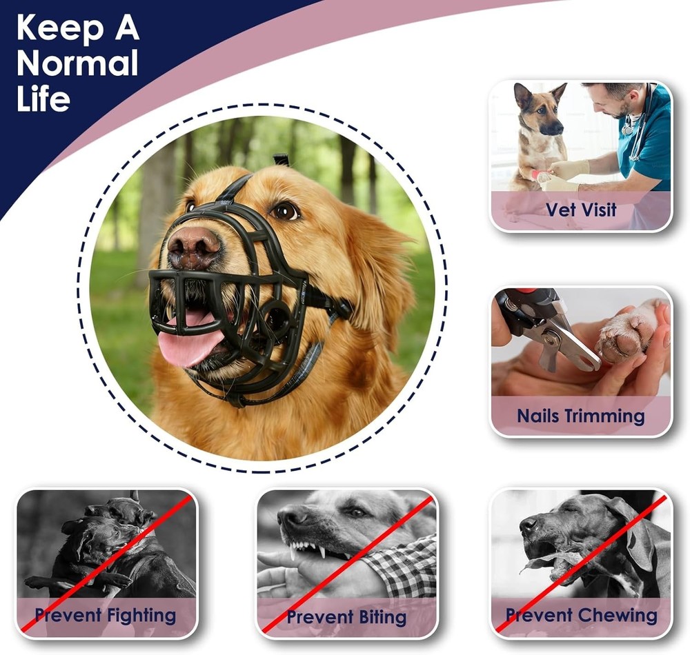 Large Dog Muzzle for Doberman - Adjustable Anti-Biting Basket Muzzle in Black