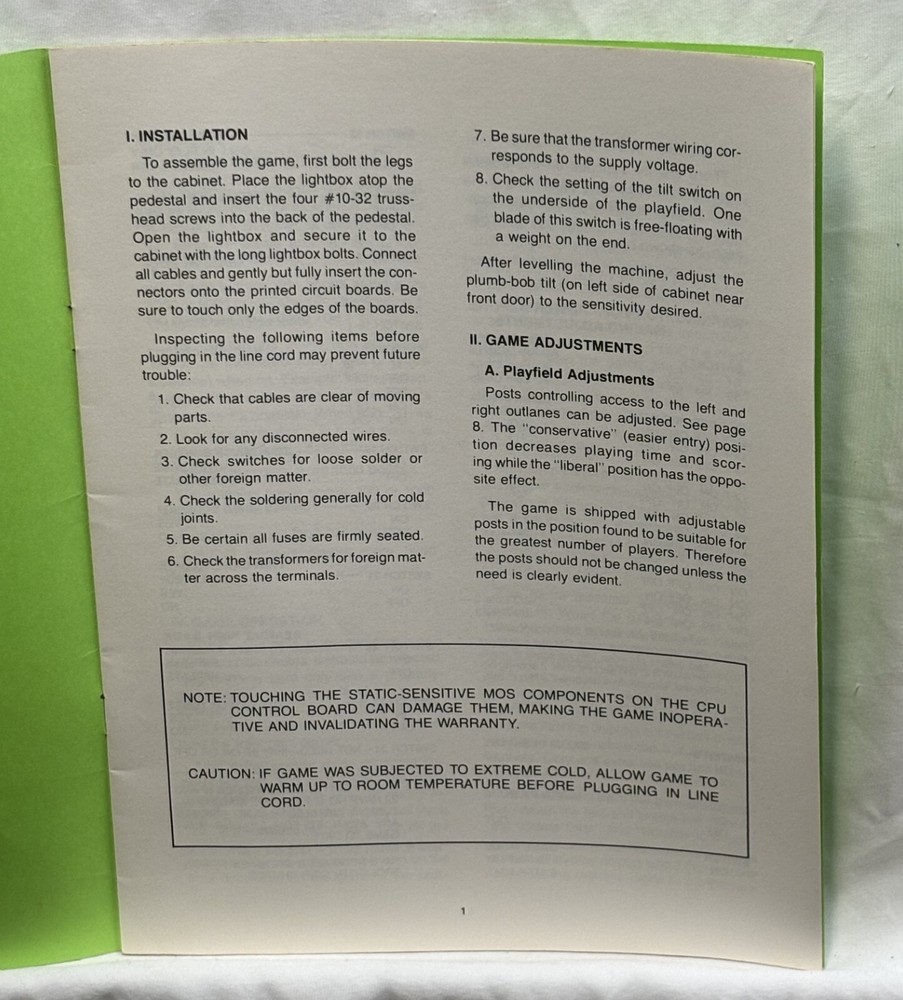 ORIGINAL-GOTTLIEB-DRAGON-INSTRUCTION MANUAL