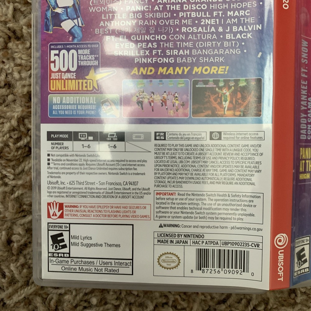 Empty Replacement Case & Artwork ONLY! Just Dance 2020 - Nintendo Switch