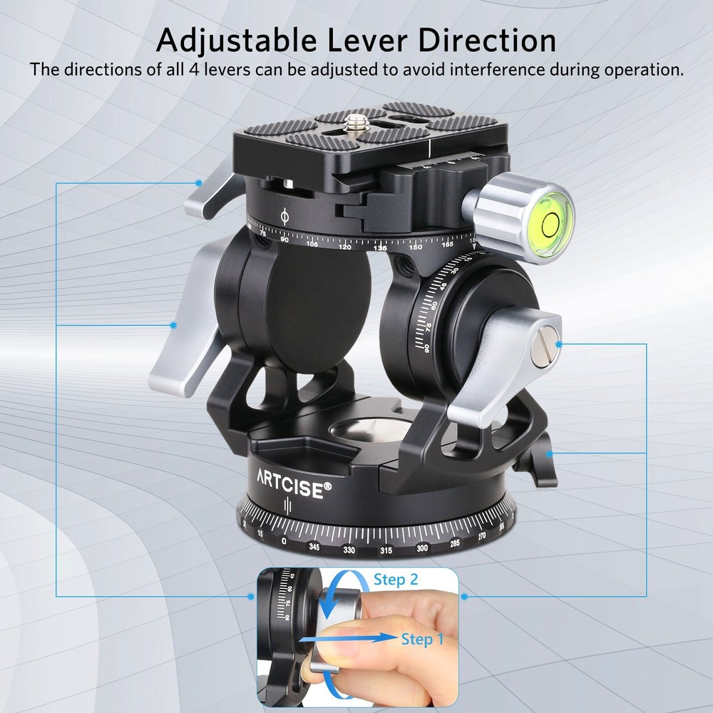 Fluid Video Tripod Head, 360° Panoramic Compact Camera Video Head 22Lbs