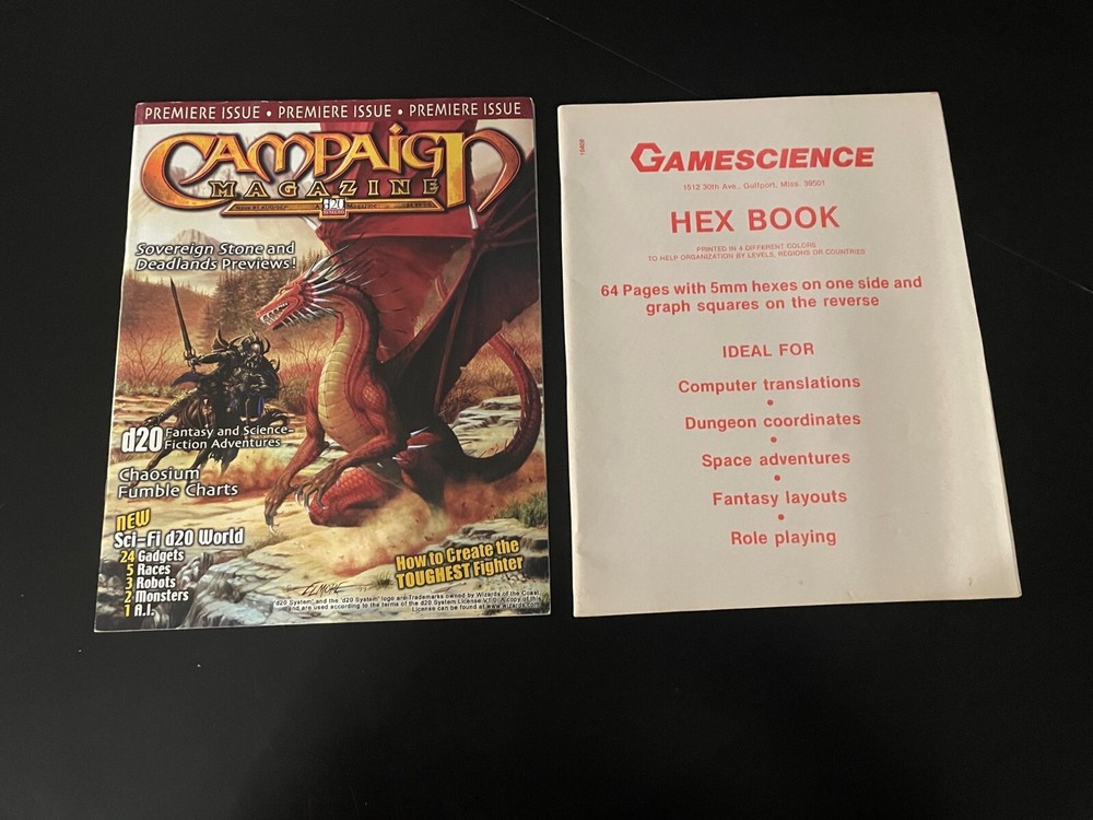 D&D: Campaign Magazine Premiere Issue + Gamescience hex book EX BX 500