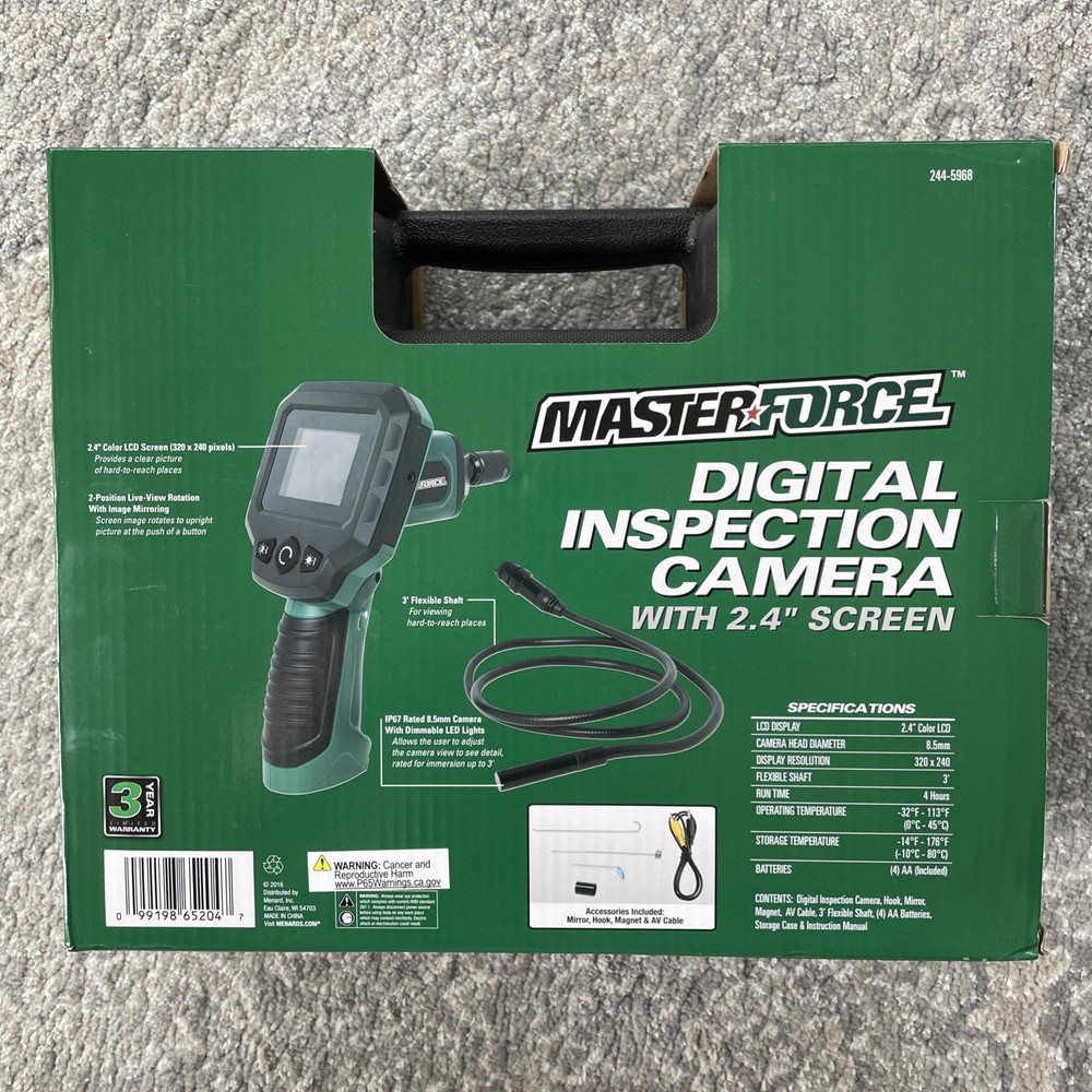 New MasterForce 244-5968 Digital Inspection Camera with 2.4" Screen 3 ft Cable