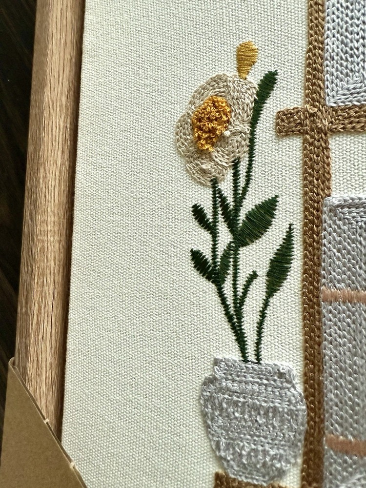 BP Embroidered Bookshelf Wall Art Framed Textile Bookish Boho Library Decor