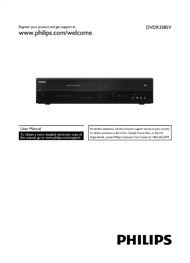 Philips DVDR3385V DVD VCR COMBO Amplifier Owners Manual