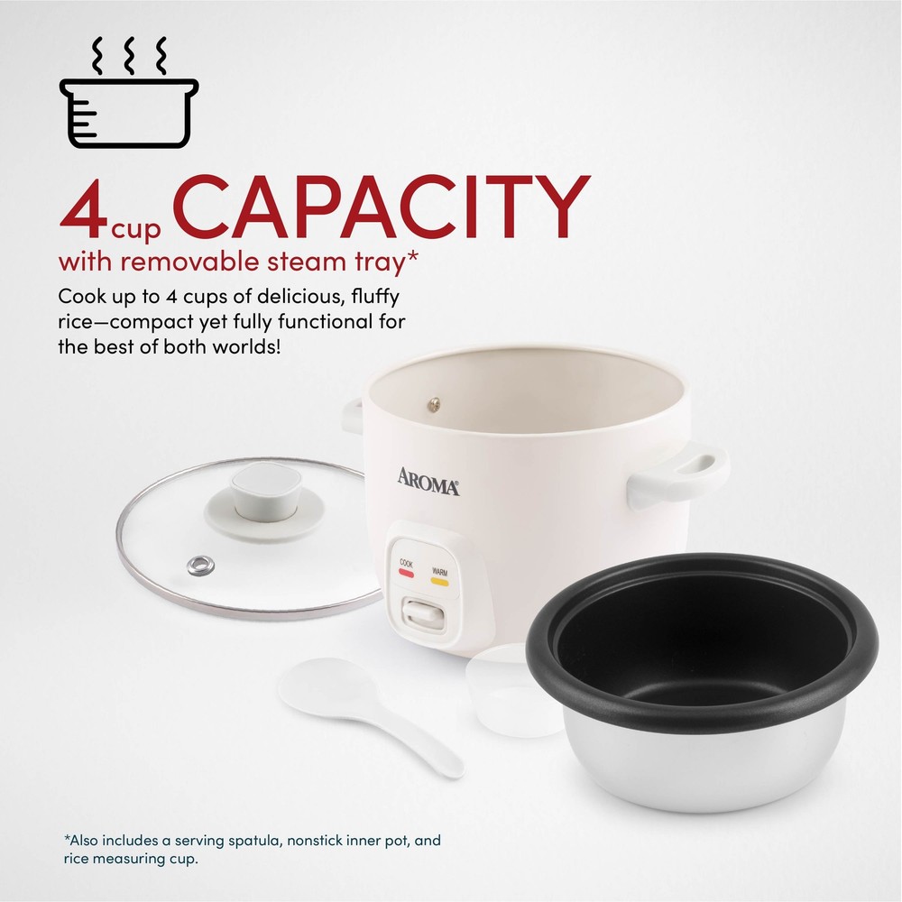 4-Cups Cooked / 1Qt. Rice & Grain Cooker White