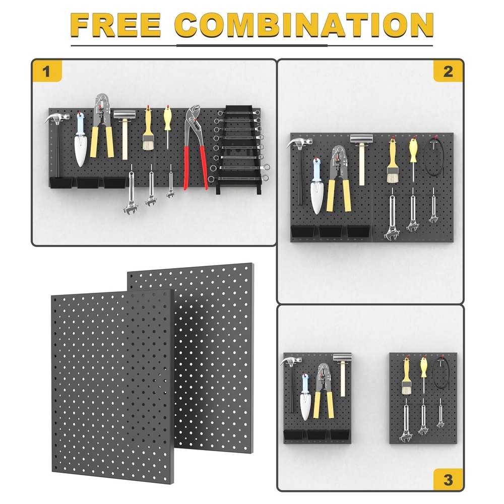 Metal Pegboard Panels, Pegboard Wall Organizer, Black Peg Boards for Wall, Ga...