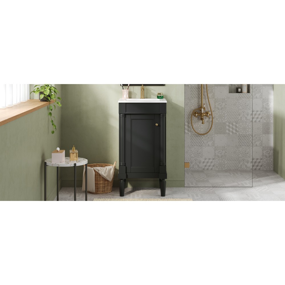 French Bathroom Vanity with Ceramic Sink & Soft-Closing Doors, Black