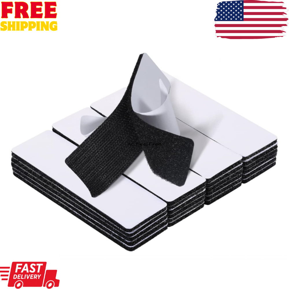 20 Sets Heavy Duty Hook & Loop Adhesive Strips 1x4” Black Sticky Back Fastener