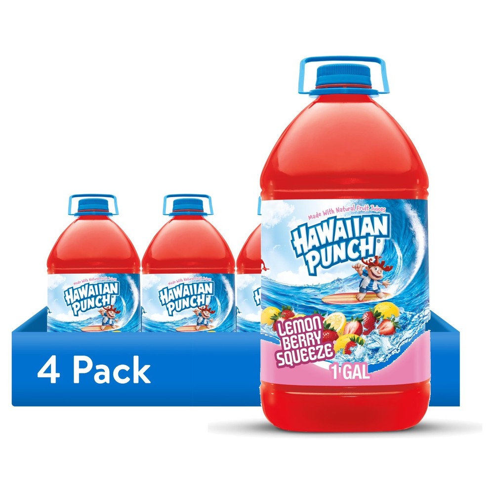 4 pack,Hawaiian Punch Lemon Berry Squeeze Drink, 1 Gallon.