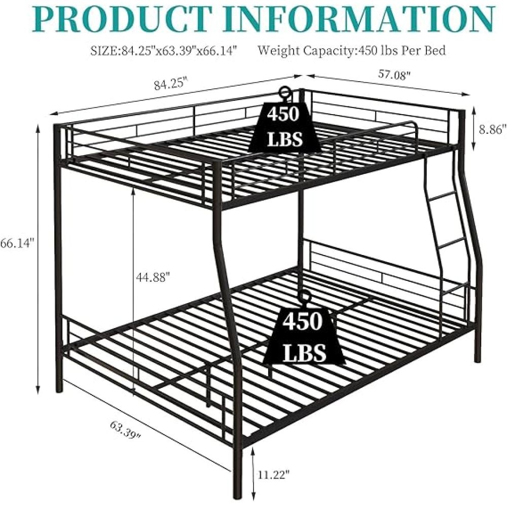 Heavy Duty Metal Bunk Bed Full Over Queen Bunk Bed Frame, Noise Free Frames