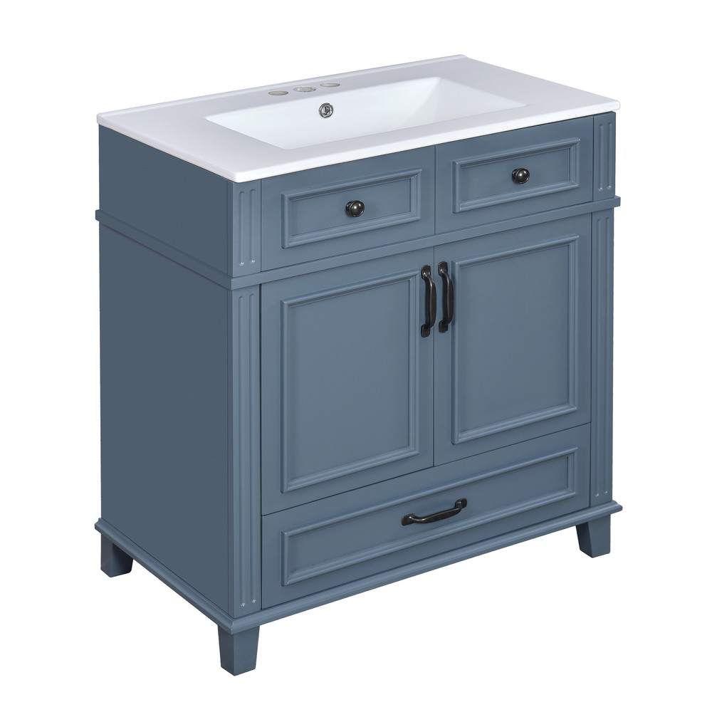 30'' Bathroom Vanity with Ceramic Sink,Solid Wood Frame Bathroom Storage Cabinet