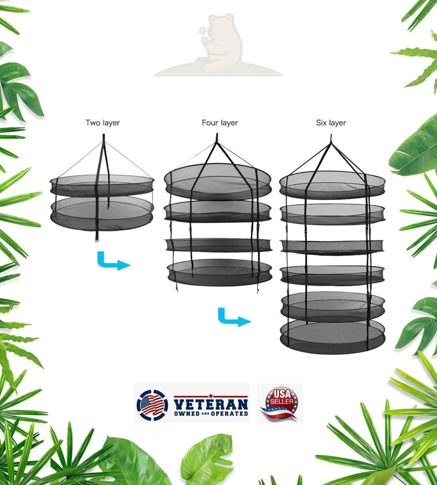6 - Adjustable Hanging Drying Rack, Herb, Spice, Hydroponics, Mesh, Black