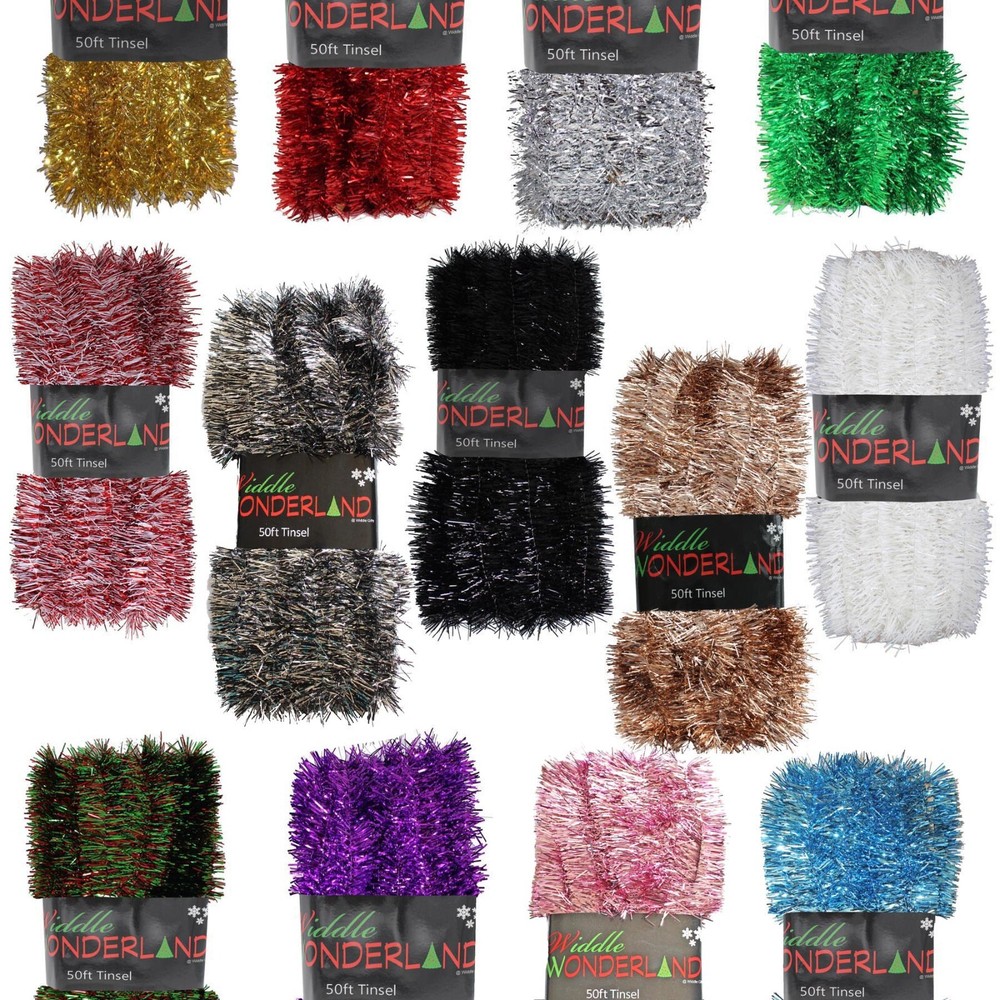 Christmas Tree 50ft x 3cm Tinsel GREAT VALUE - Choose Colour