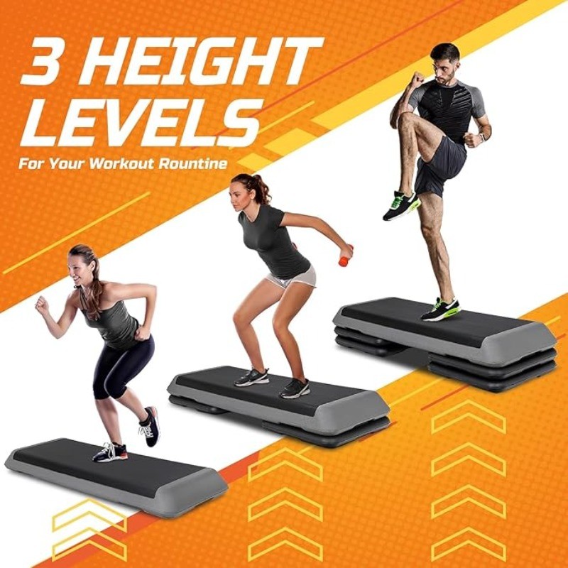 43''Exercise Aerobic Step Platform,Adjustable Fitness Stepper+4 Stackable Risers