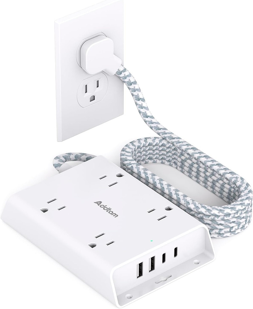 Surge Protector Power Strip Addtam 5 ft Flat Plug Extension Cord with 4 USB Wall