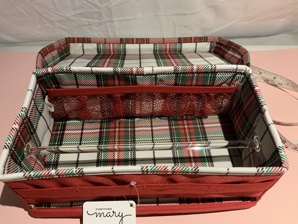 EVERYTHING MARY RED & PLAID STORAGE RIBBON BOX NEW