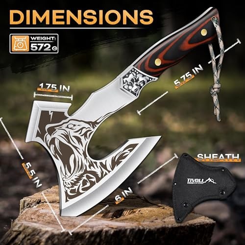 Camping Axe, Tiger - Patterned Survival Hatchet with Nylon Sheath, 11.7 inch