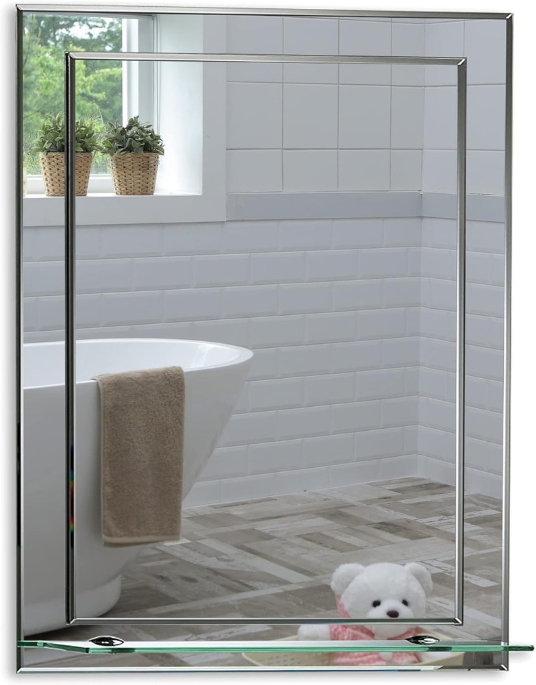 Mood Rectangular Bathroom Mirror with Shelf, (20 x 16 inch) Wall Mounted & Do...